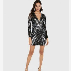 Express Sheer, Black & Silver Pattern Dress